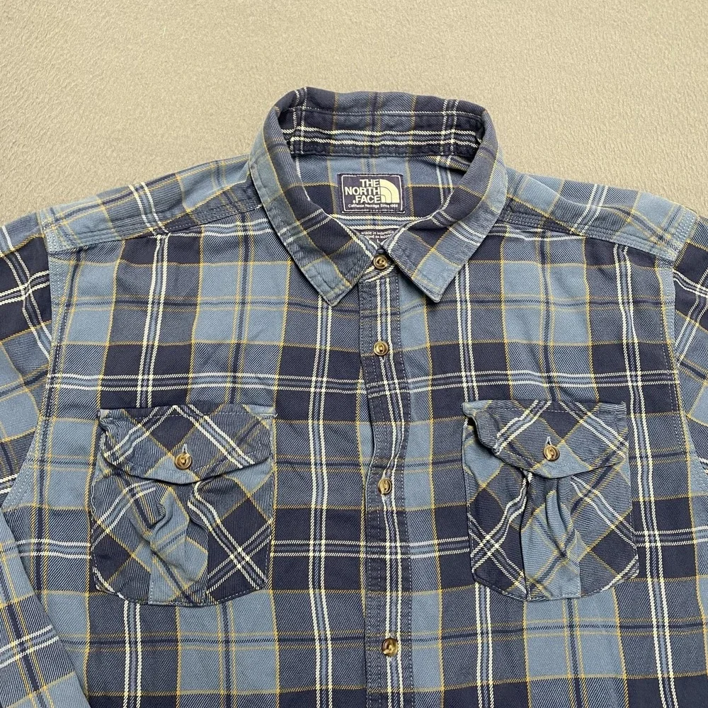 The North Face Shirt Mens Large Blue Plaid Flannel Long Sleeve Button Up Casual